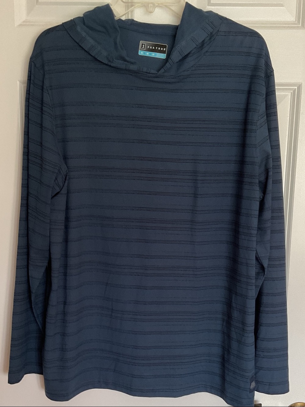 PGA Tour Men's Hooded Long Sleeve Shirt - Navy Stripe